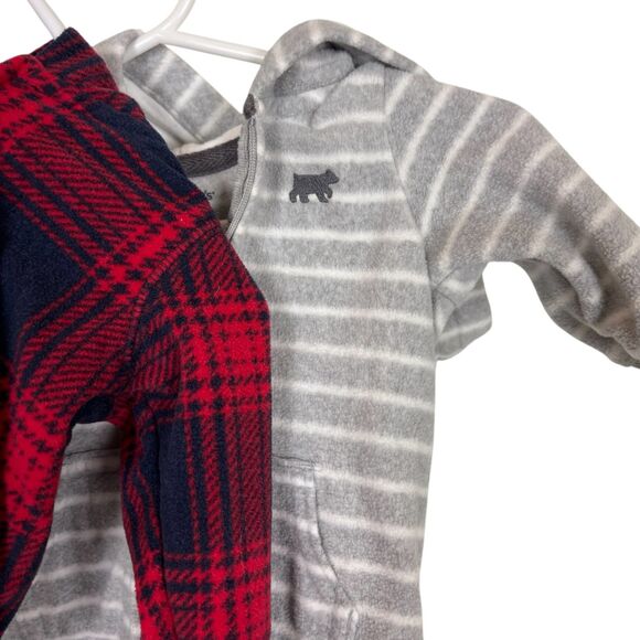 Carter's Fleece Bear Ear Footless Suits Red Blue Plaid Gray Striped 3 Months - Picture 7 of 7